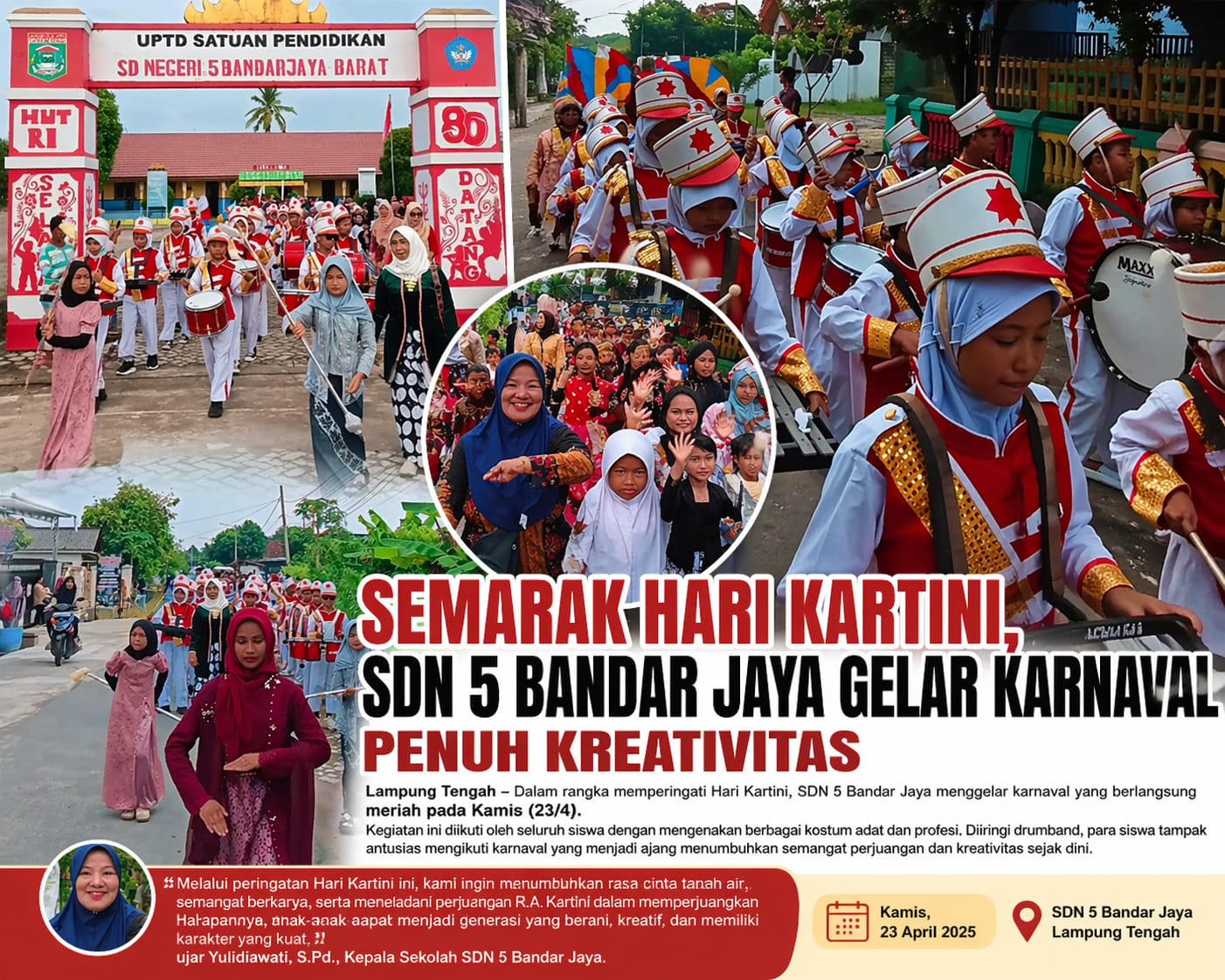 Semarak Hari Kartini, SDN 5 Bandar Jaya Gelar Karnaval Penuh Kreatifitas