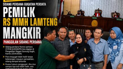 Digugat ke Meja Hijau, Pemilik RS MMH Lamteng Absen di Sidang Perdana