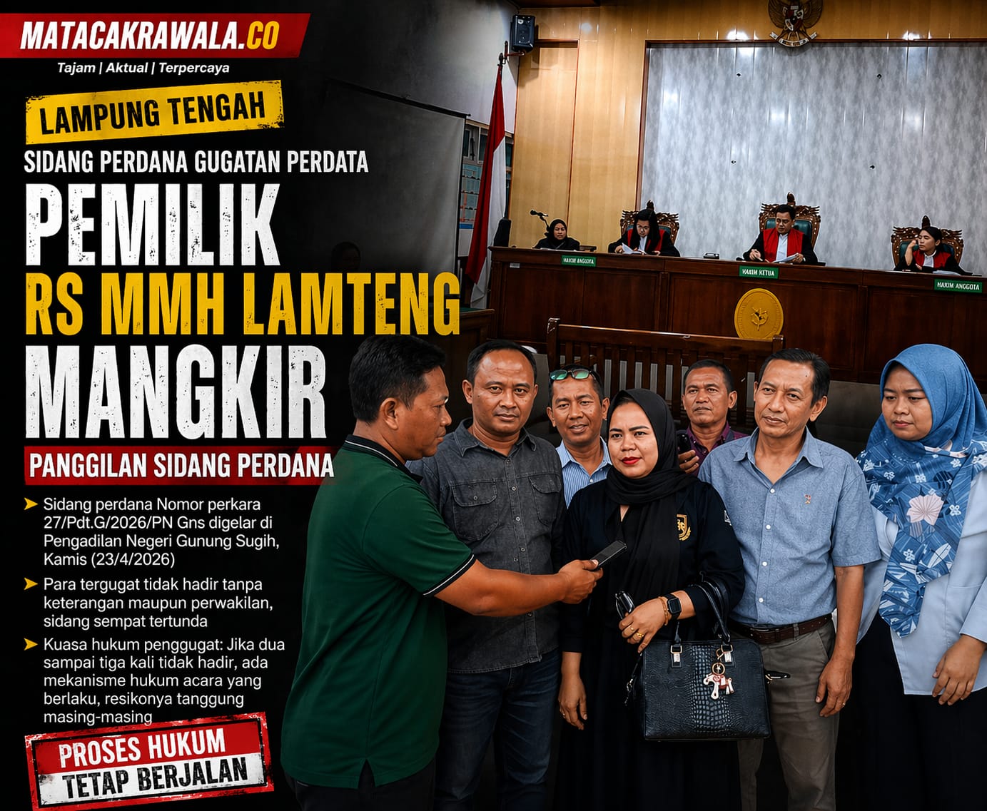 Digugat ke Meja Hijau, Pemilik RS MMH Lamteng Absen di Sidang Perdana