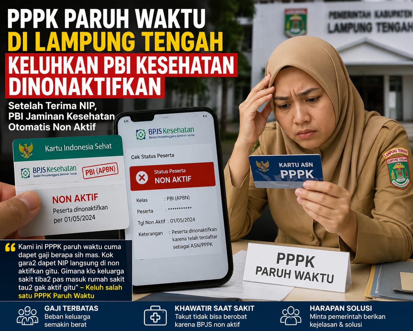 PPPK Paruh Waktu di Lampung Tengah Keluhkan PBI Kesehatan Dinonaktifkan, Khawatir Tak Bisa Berobat