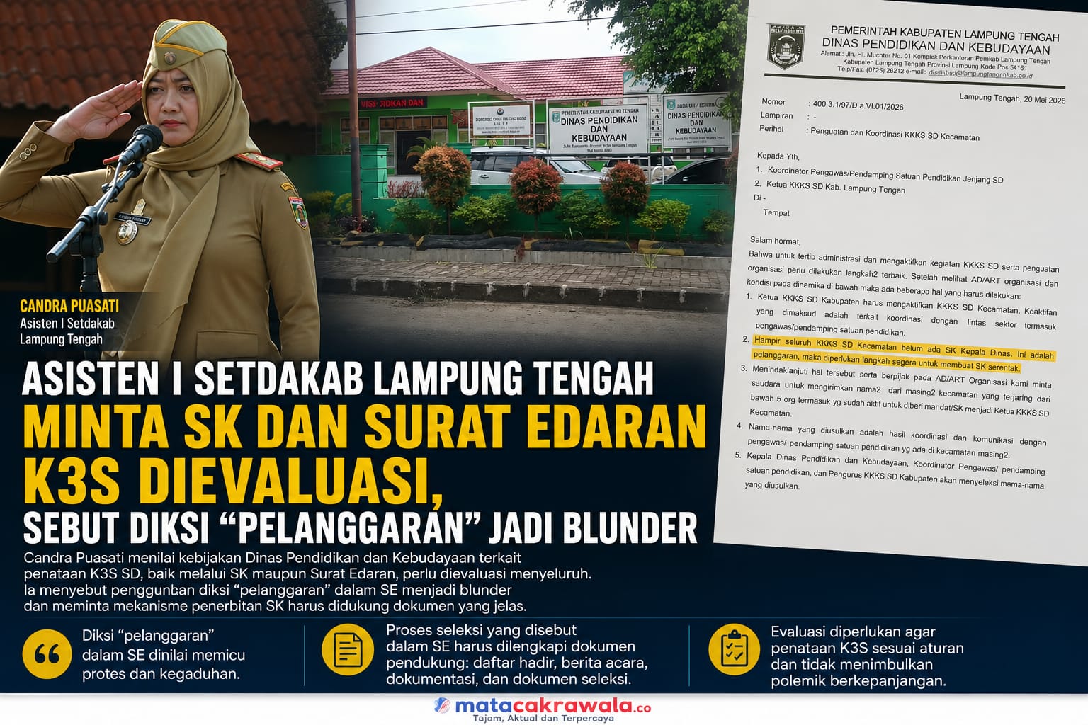 Asisten I Setdakab Lampung Tengah Minta SK dan Surat Edaran K3S Dievaluasi, Sebut Diksi “Pelanggaran” Jadi Blunder