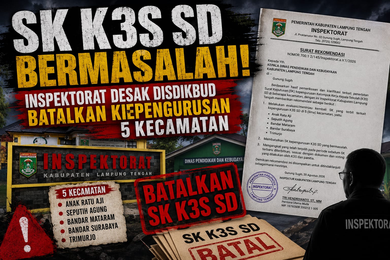 SK K3S SD Bermasalah! Inspektorat Desak Disdikbud Batalkan Kepengurusan 5 Kecamatan