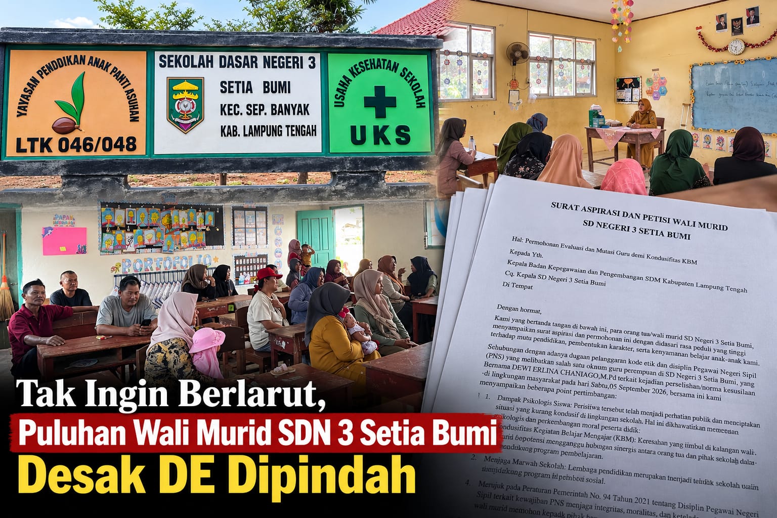 Tak Ingin Berlarut, Puluhan Wali Murid SDN 3 Setia Bumi Desak DE Dipindah