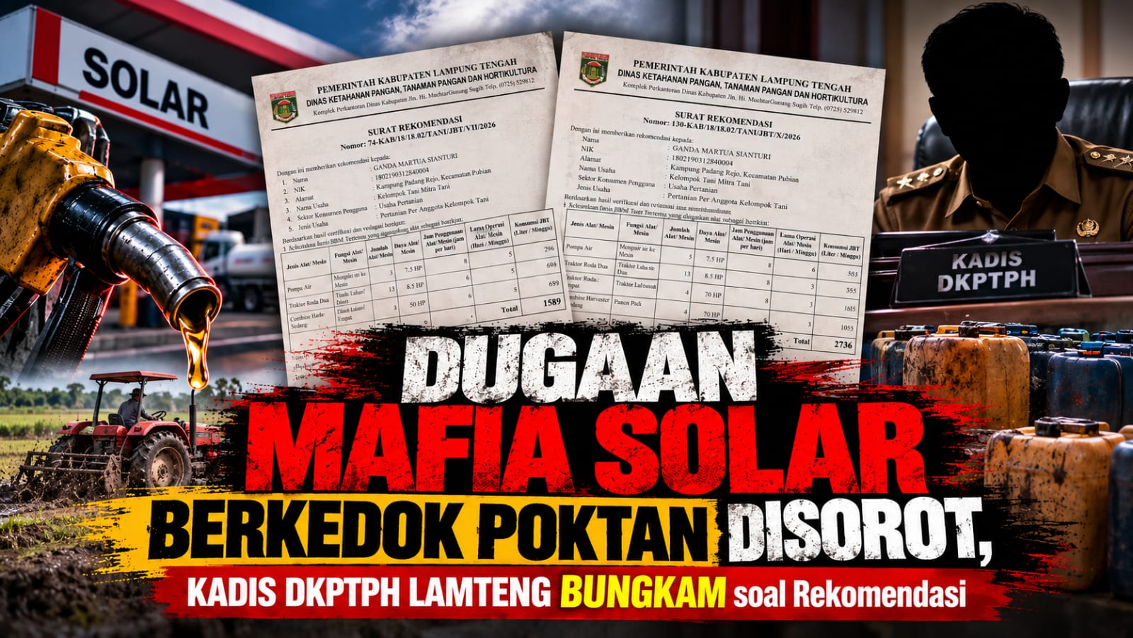 Dugaan Mafia Solar Berkedok Poktan Disorot, Kadis DKPTPH Lamteng Bungkam soal Rekomendasi